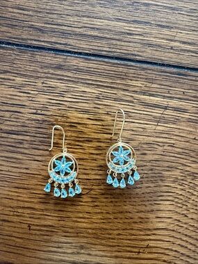 Ross-Simons Gold-Tone Blue Floral Drop Earrings